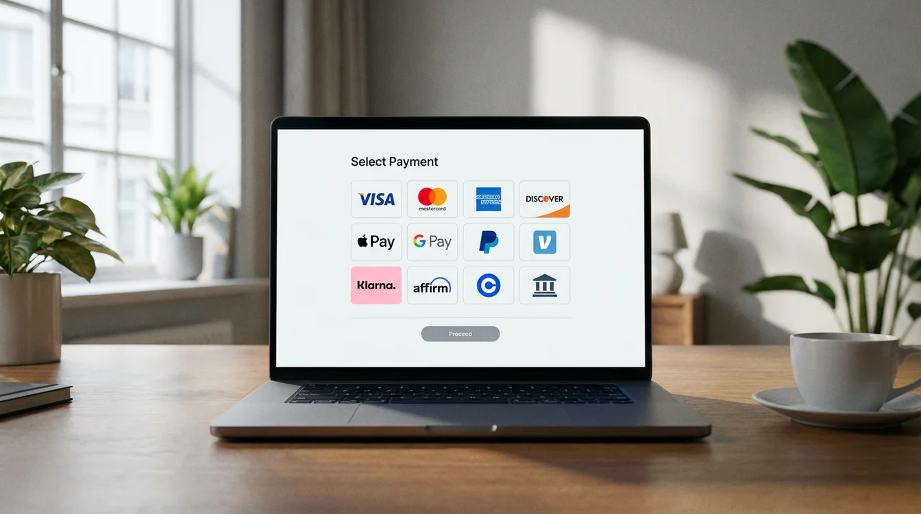 Verschillende betaalmethode logo's op een laptopscherm