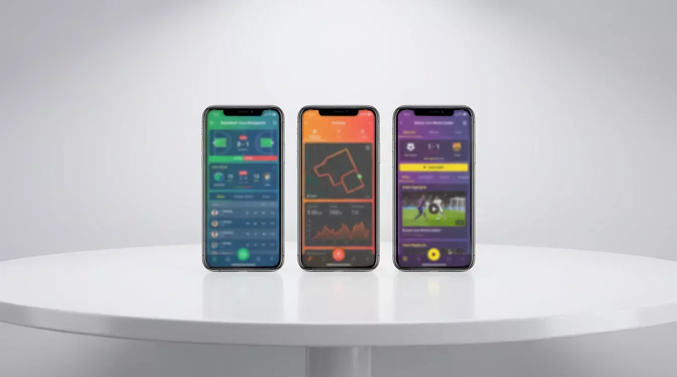 Verschillende smartphones naast elkaar met sport-apps geopend
