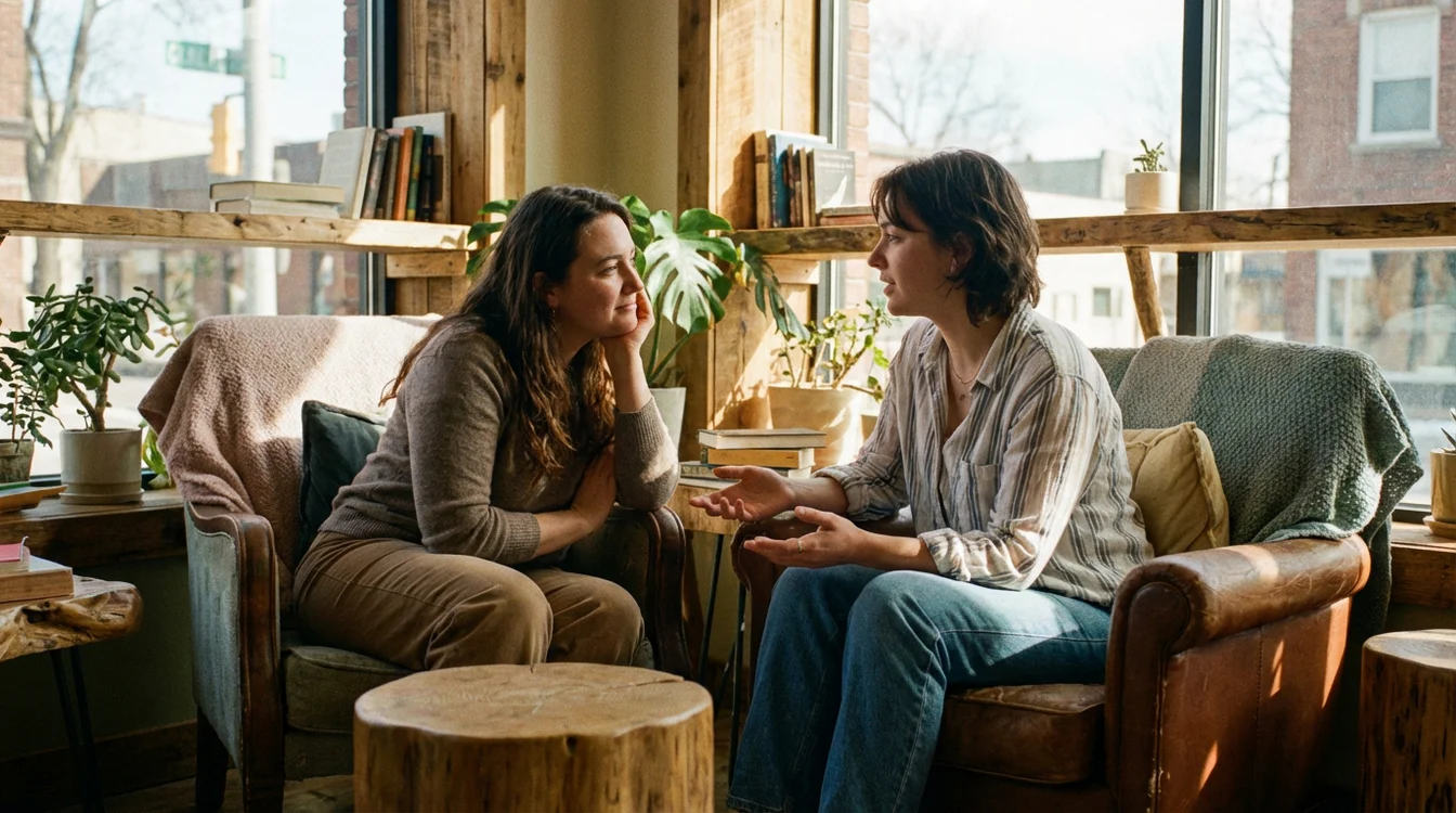 Twee mensen in ondersteunend gesprek