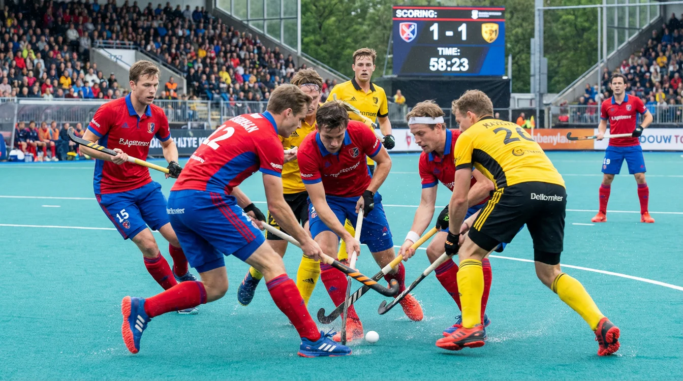 Live betting (in-play wedden) op hockey - spanning op het veld met real-time statistieken en odds die veranderen op een tablet