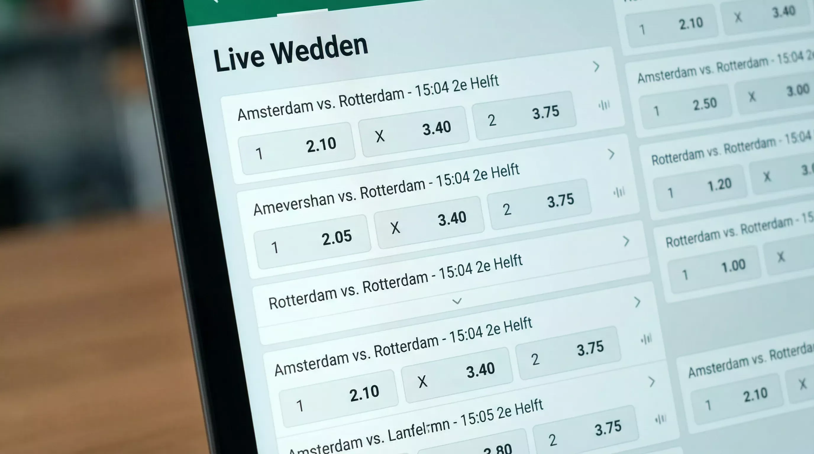 Digitaal display met live sportweddenschap quoteringen