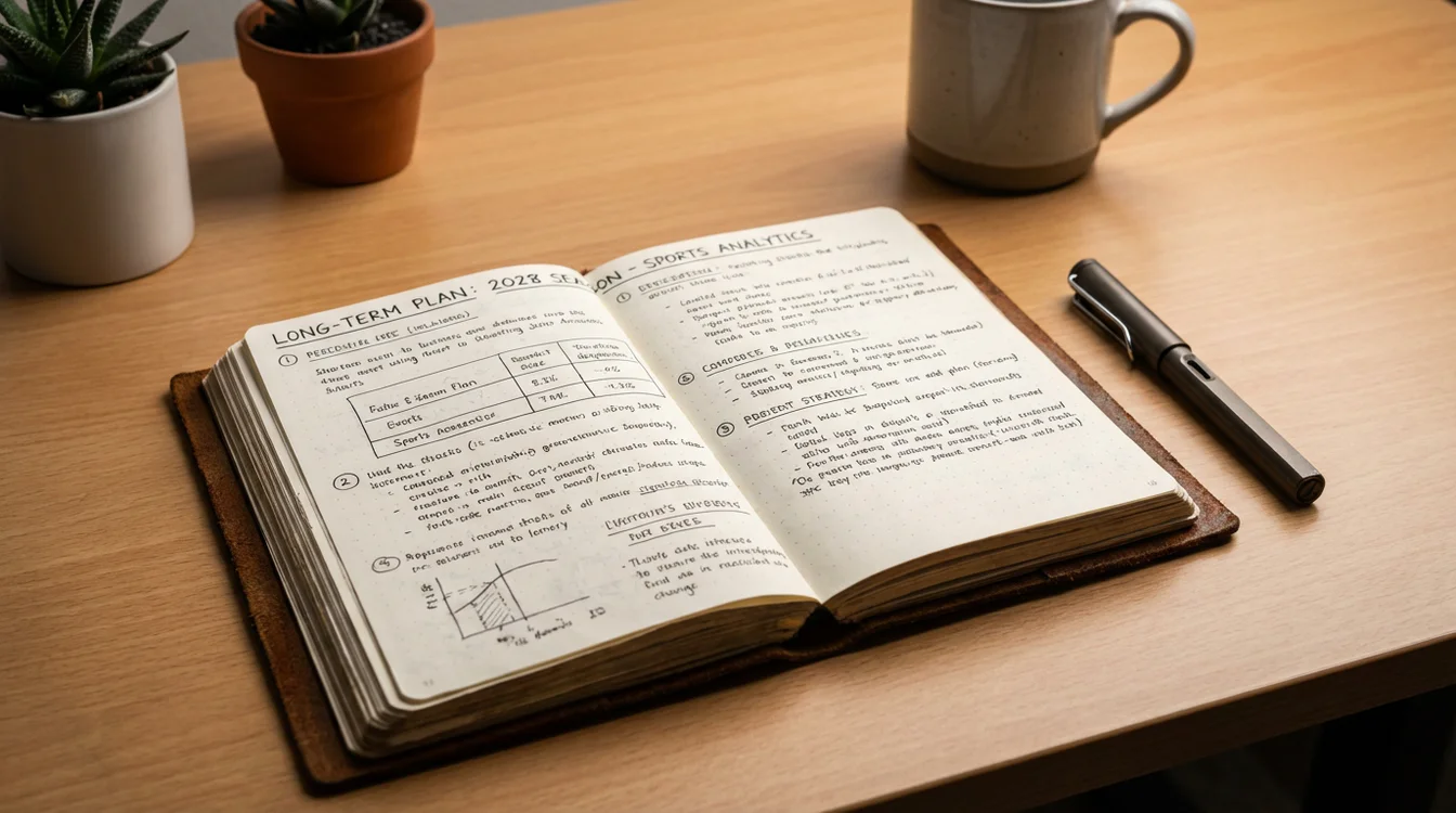 Notitieboek met langetermijn wedstrategie aantekeningen