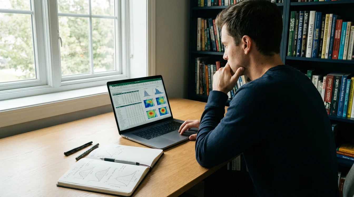 Persoon analyseert hockeystatistieken op laptop