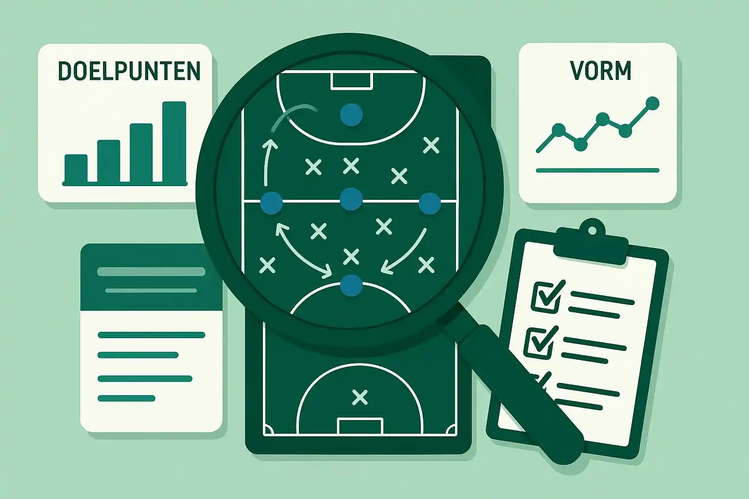 Vergrootglas onderzoekt hockey teamformatie met spelersstatistieken en prestatiegrafieken