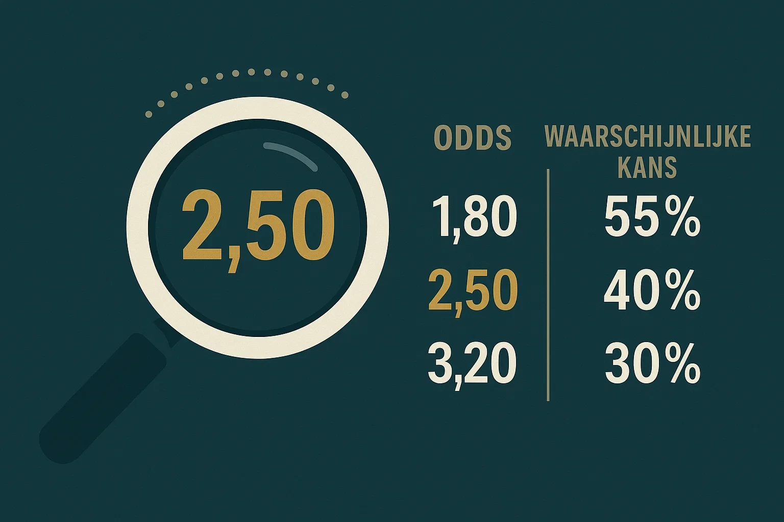 Vergrootglas dat odds onderzoekt met gouden markering voor waarde